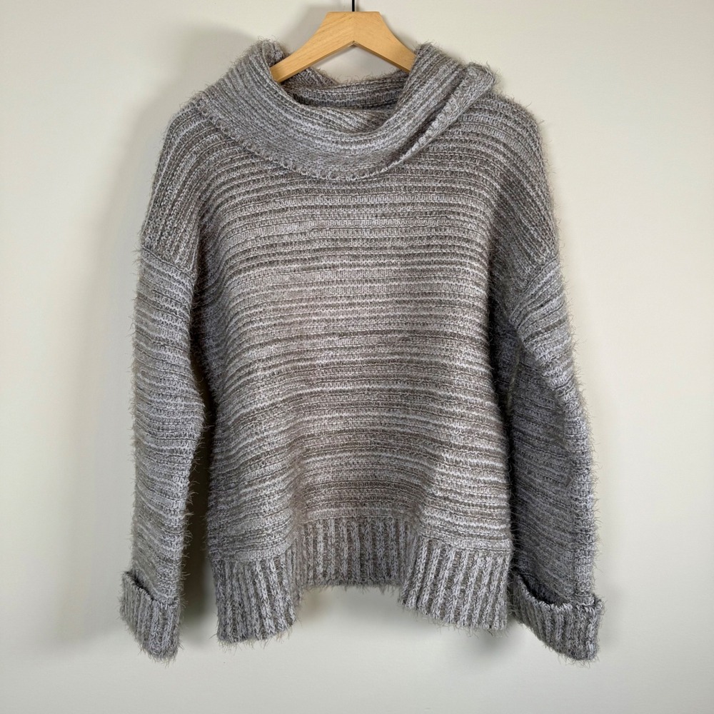 Olive + Oak Super Soft Striped Ribbed Knit Cowl Neck Pullover Sweater Large